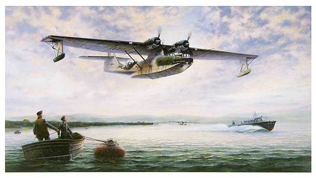 Catalina sea-plane flown by VC winner, John Cruickshank. Painted by Bill Perring, published by D'arcy Collection.