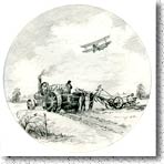 Steam plough and bi-plane pencil sketch